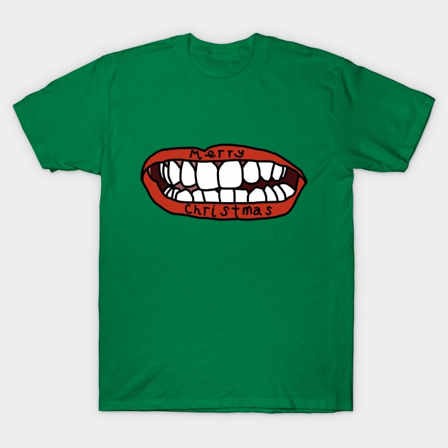 Mouth says Merry Christmas T-Shirt by ellenhenryart